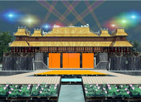 Sân khấu ngoài trời tại Đại nội Huế phục vụ chương trình nghệ thuật đêm khai mạc Festival Huế 2012 và Năm du lịch quốc gia Duyên hải Bắc Trung bộ