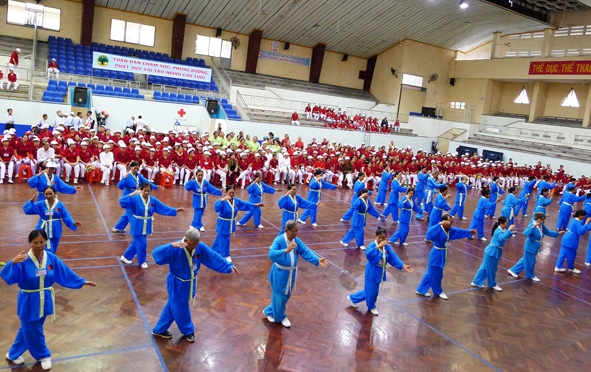 Đội tuyển dưỡng sinh tỉnh trình diễn trong Hội thao Người cao tuổi 2012.
