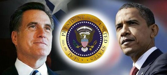 Ứng viên đảng Cộng hòa Mitt Romney (trái) và Tổng thống Barack Obama  của đảng Dân chủ.  