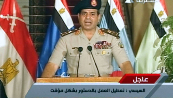 Bộ trưởng Quốc phòng Ai Cập Abdel Fattah al-Sisi tuyên bố về việc phế truất cựu tổng thống Morsi trên truyền hình