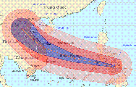 Diễn biến, dự báo đường đi của bão Hai Yan của Trung tân Dự báo KTTV TƯ lúc 11 giờ 30 phút ngày 8/11