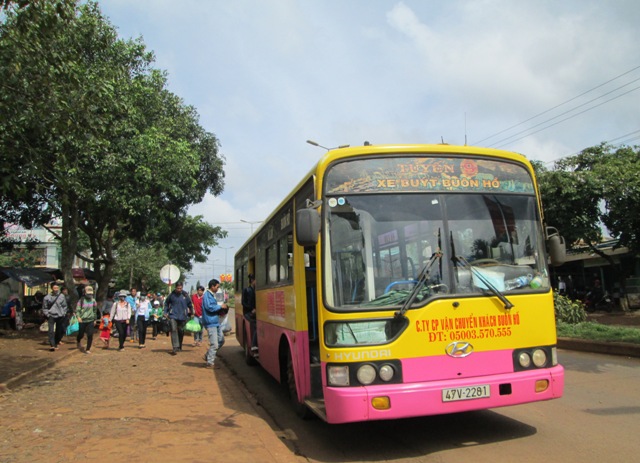 Xe buýt của Công ty Cổ phần vận chuyển khách công cộng Buôn Hồ luôn tuân thủ các quy định về an toàn giao thông.