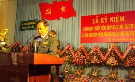Chính ủy Bộ Chỉ huy Bộ đội Biên phòng tỉnh, đại tá Nguyễn Lương Hòa đọc diễn văn kỷ niệm.
