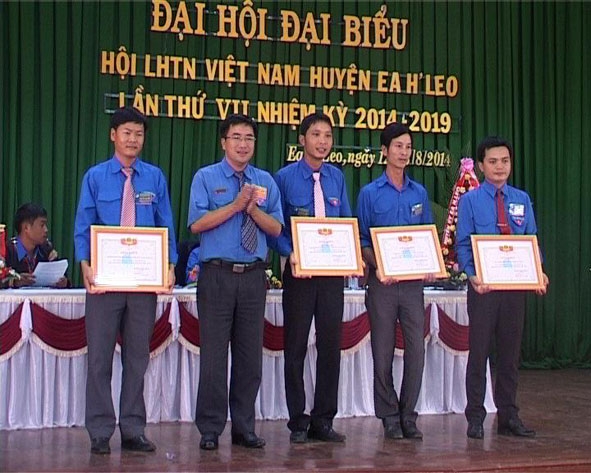 Đại diện Hội LHTN tỉnh và Hội LHTN huyện, trao Giấy khen  tặng cho các tập thể và cá nhân.