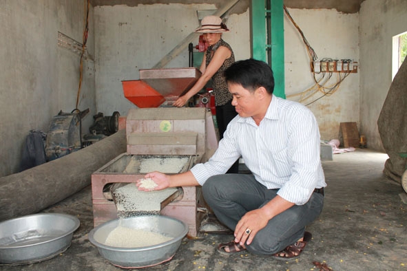 NXay xát là một dịch vụ quan trọng của HTX nông nghiệp Thành Lợi trong việc tiến tới việc xây dựng thương hiệu gạo cho xã Ea Ô.