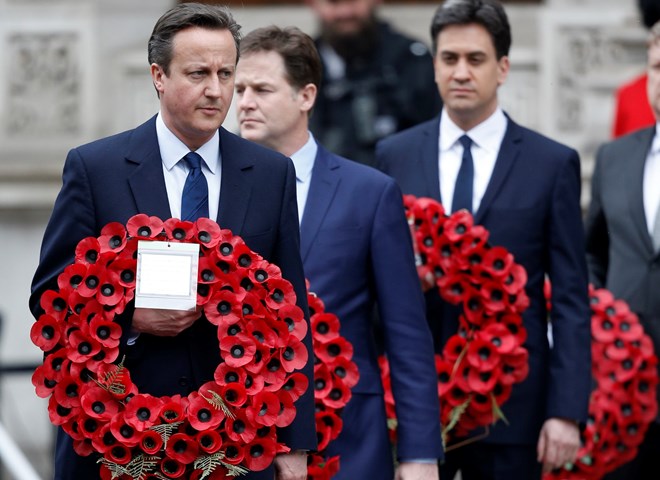 Thủ tướng Anh David Cameron cùng lãnh đạo các đảng phái ở Anh trong lễ kỷ niệm ở London. (Nguồn: AFP)