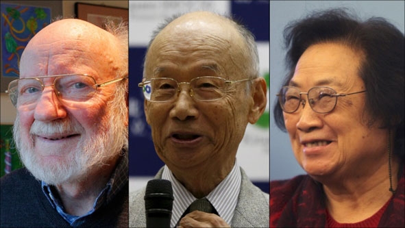 Chủ nhân giải Nobel Y học 2015 (từ trái sang): William Campbell, Satoshi Omura và nữ giáo sư Youyou Tu  