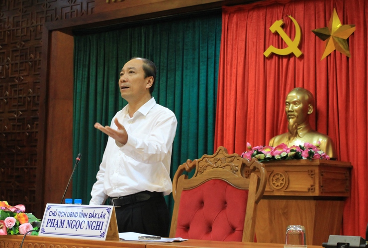 Phó Bí thư Tỉnh ủy, Chủ tịch UBND tỉnh Phạm Ngọc Nghị phát biểu tại Hội nghị.