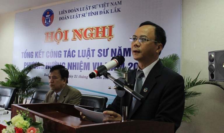 Chủ nhiệm Đoàn LS tỉnh Chu Đức Lưu phát biểu tại hội nghị.