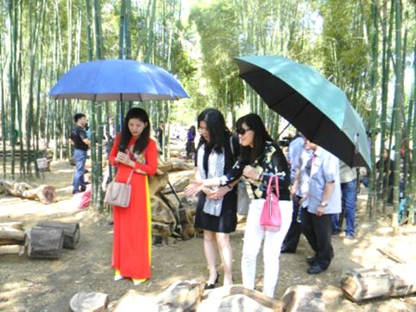 Du khách tham quan Khu du lịch văn hóa - sinh thái cộng đồng Kô Tam. 