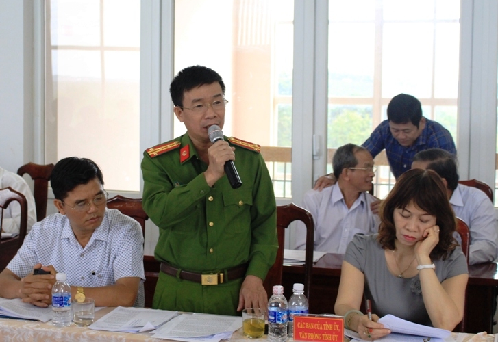 Phó Giám đốc Công an tỉnh Phạm Minh Thắng phát biểu tại buổi làm việc. 