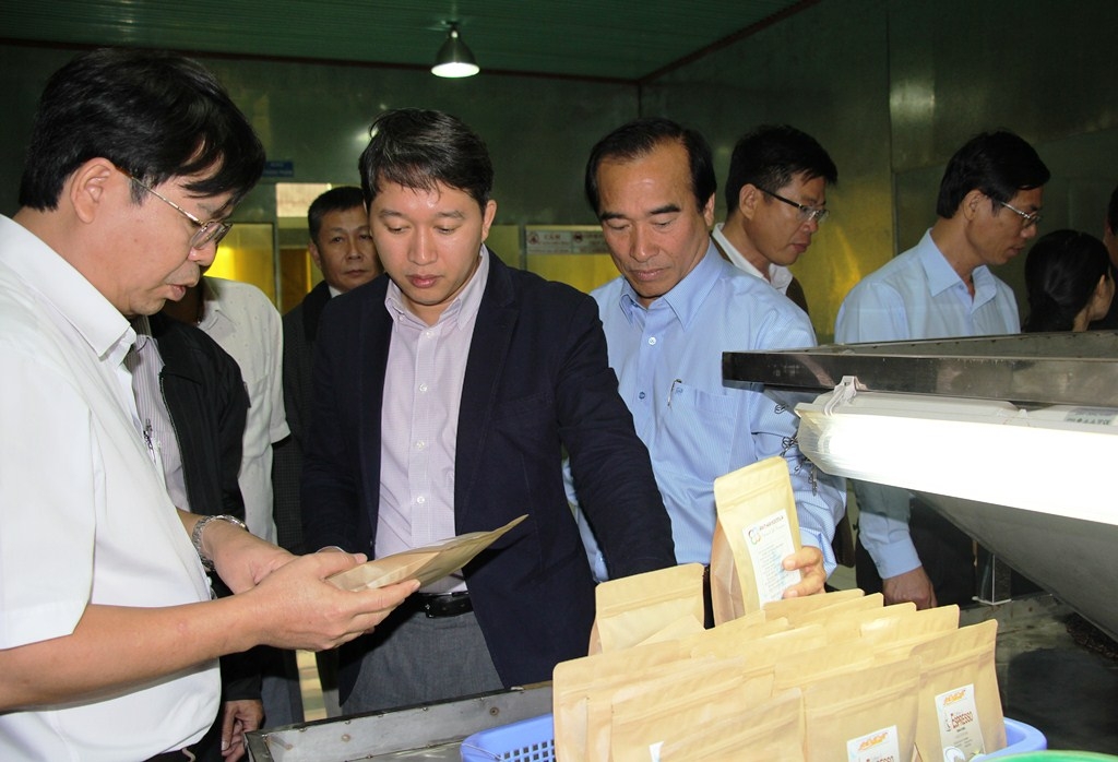 Phó Chủ tịch Thường trực UBND tỉnh Nguyễn Hải Ninh và lãnh đạo các sở, ngành tham quan cơ sở sản xuất cà phê của Công ty Cổ phần Đầu tư và Phát triển An Thái