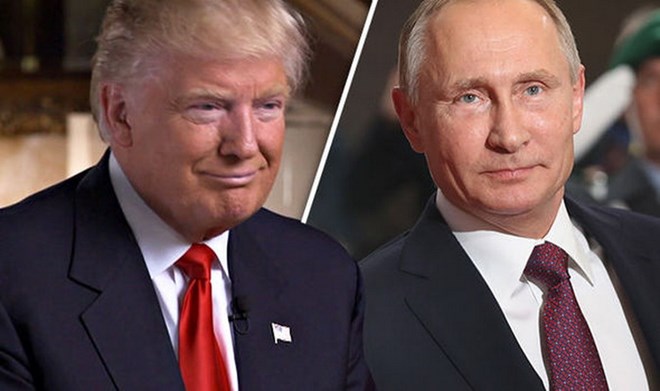 Tổng thống Nga Vladimir Putin và người đồng cấp Mỹ Donald Trump sẽ gặp nhau ở Đức. (Nguồn: Daily Express)