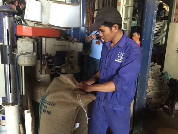  Đóng bao  cà phê  xuất khẩu  tại Công ty TNHH MTV  Xuất nhập khẩu 2-9 Đắk Lắk.  