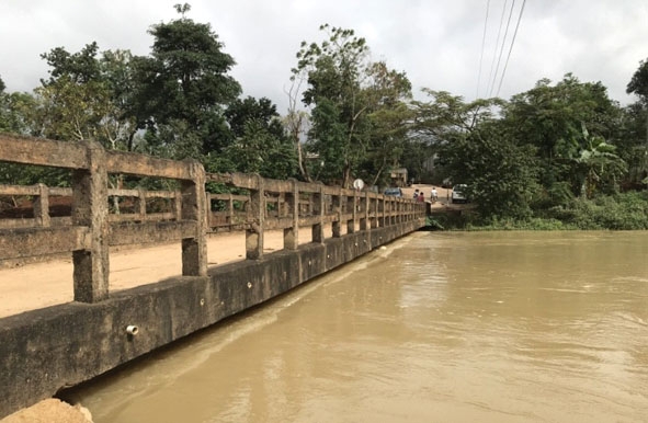Nước sông Krông Ana dâng cao đến dạ cầu. 