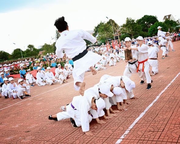 Võ sinh karatedo huyện Krông Pắc biểu diễn võ thuật. 