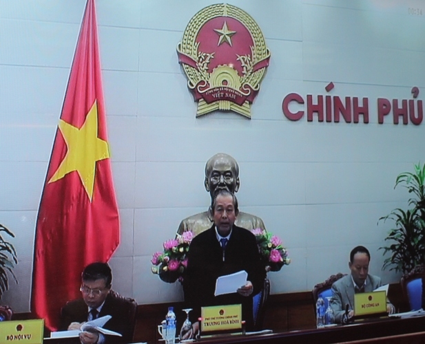 Phó Thủ tướng Thường trực Chính phủ, Trưởng Ban Chỉ đạo CCHC của Chính phủ Trương Hòa Bình  phát biểu tại hội nghị. (Ảnh chụp qua màn hình)