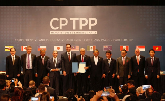Đại diện các nước thành viên tham gia ký kết CPTPP tại Chile.     Ảnh: AFP