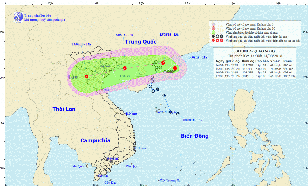 Ảnh đường đi và vị trí cơn bão số 4.