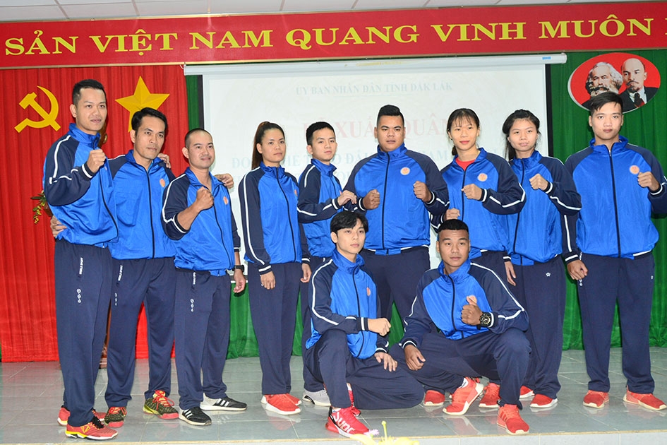 Trước lúc lên đường dự Đại hội, các vận động viên của Đắk Lắk biểu thị quyết tâm thi đấu đoạt huy chương.