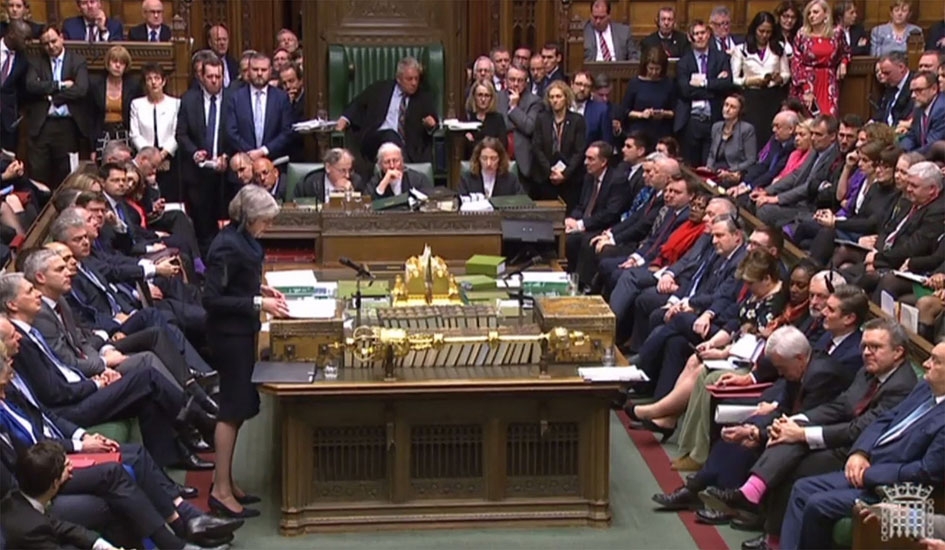 Toàn cảnh phiên họp bỏ phiếu của Hạ viện Anh về thỏa thuận Brexit đạt được giữa Chính phủ và EU tại London ngày 15-1-2019.