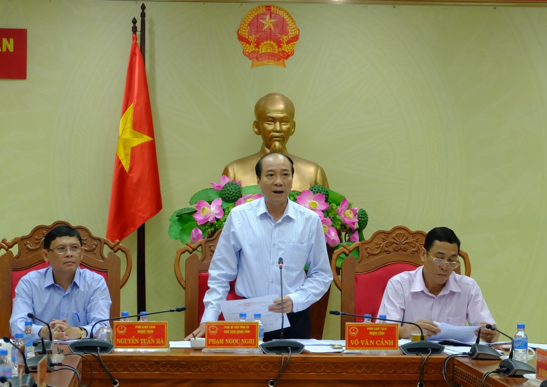 Đồng chí Phạm Ngọc Nghị,Chủ tịch UBND tỉnh phát biểu tại cuộc họp.