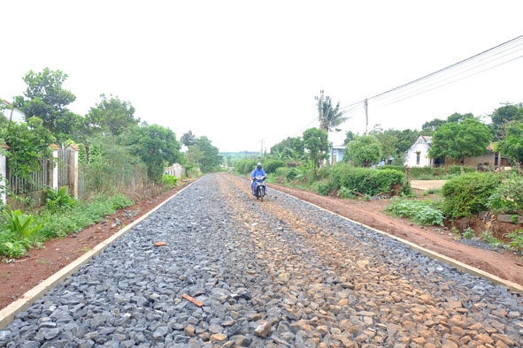 Đường liên xã Ea Đrông đi Ea Hồ (huyện Krông Năng) đang trong giai đoạn đầu tư xây dựng.