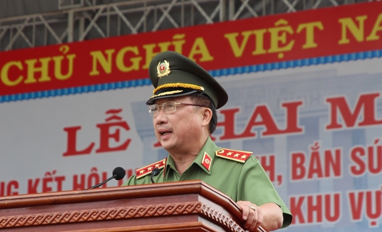 Thượng tướng Nguyễn Văn Thành, Ủy viên Trung ương Đảng, Thứ trưởng Bộ Công an phát biểu tại buổi lễ.