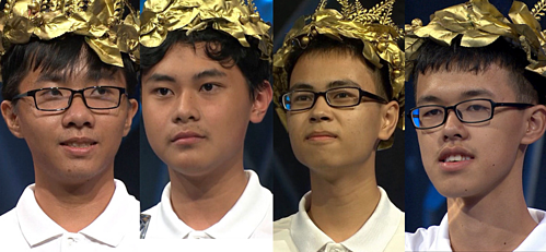Bốn nam sinh ở chung kết Olympia (từ trái qua phải): Bá Vinh, Hải Đăng, Thế Trung và Nam Thắng. (Ảnh: Internet)