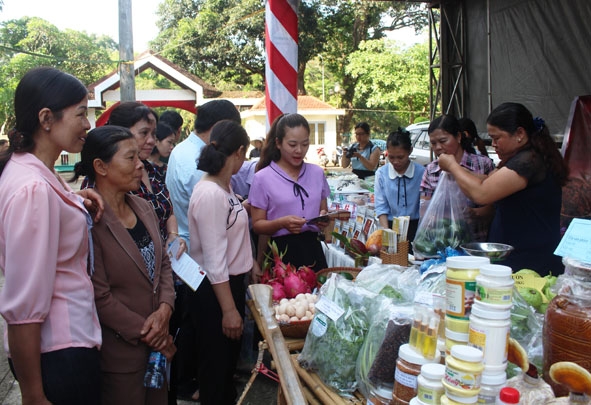 Hội viên phụ nữ tham quan gian hàng trưng bày sản phẩm khởi nghiệp của phụ nữ tại Ngày hội khởi nghiệp. 