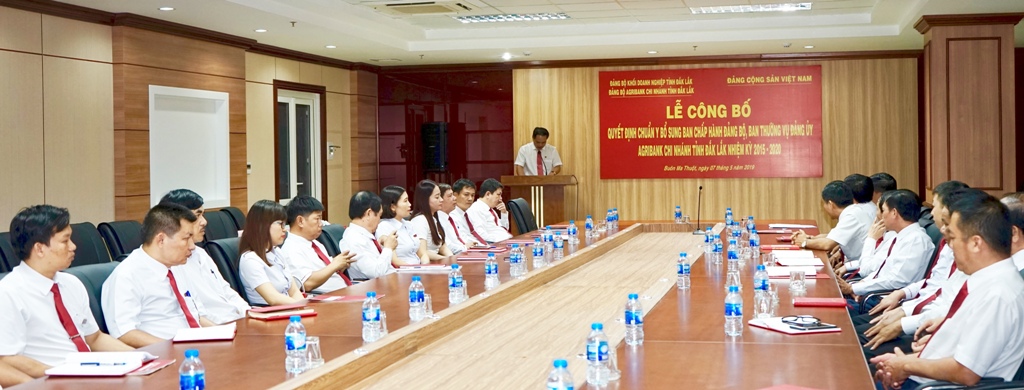 Các đại biểu dự lễ công bố Quyết định chuẩn y bổ sung Ban chấp hành Đảng bộ, Ban Thường vụ Đảng ủy Agribank Đắk Lắk