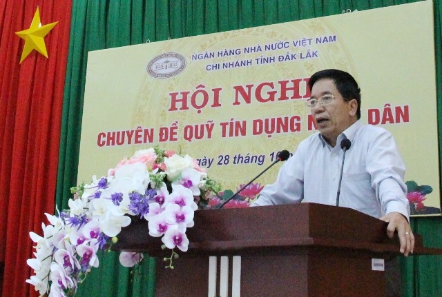 Giám đốc Ngân hàng Nhà nước Chi nhánh tỉnh Đắk Lắk Tăng Hải Châu phát biểu tại hội nghị