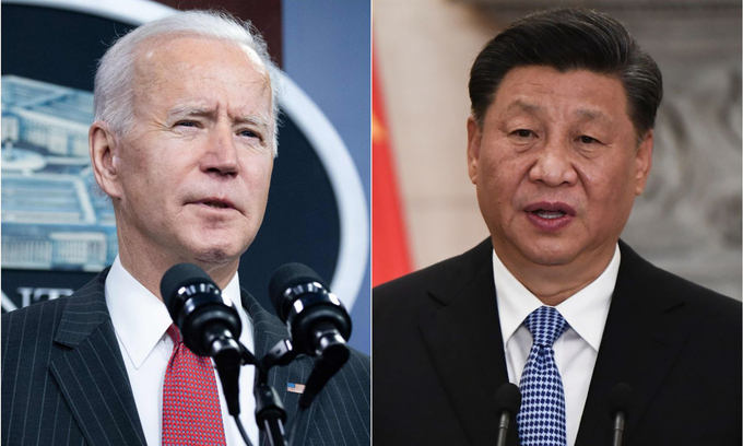 Tổng thống Mỹ Joe Biden (bên trái) và Chủ tịch Trung Quốc Tập Cận Bình. Ảnh: AFP/VOV