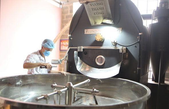Máy rang cà phê tự động tại Công ty TNHH Sản xuất và Thương mại Vương Thành Công (TP. Buôn Ma Thuột). 